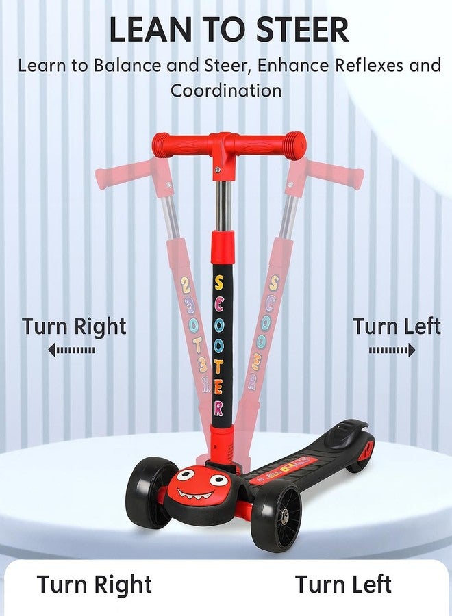 TOBY Kids 3-Wheel Scooter with Flash Up Wheels, Adjustable Height Handlebar, Foldable Design, Cartoon Face for Boys & Girls (red, Ages 3-8) - Image 2